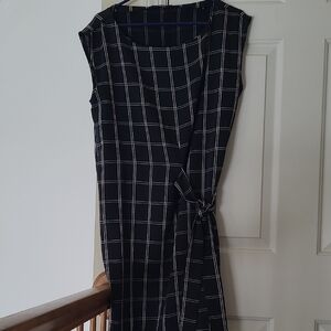 LOFT Black and White Grid Midi Dress